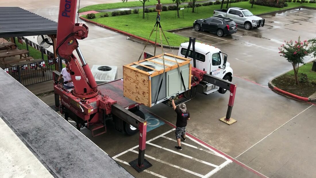The old unit coming down onto the bed, one man on the tag line.
